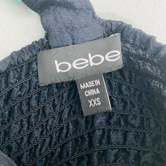 Bebe Turquoise Embellished Black Silk Razorback Tank XXS - Picture 7 of 7